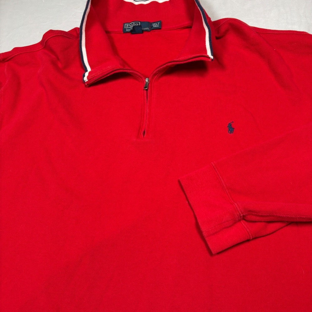 Polo Ralph Lauren Pullover Mens 3XLT Red Quarter Zip Pique Cotton Big & Tall